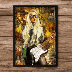 Girl with steampunk guitar Poster - Instant Download