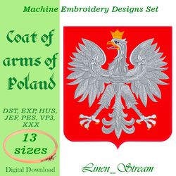 Coat of arms of Poland Machine embroidery design in 8 formats and 13 sizes