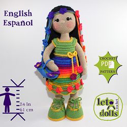 Crochet Doll Pattern, Amigurumi doll pattern, XLarge doll, 24"/61cm, Elena