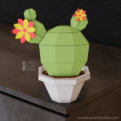 prickly pear cactus - 3d papercraft template digital pattern for printing and cutting (pdf, svg*, dxf*)
