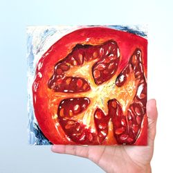 Red fruit original oil painting, Tomato slice wall art