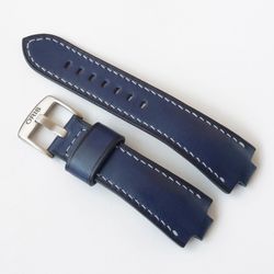 Blue watchstrap for ORIS Aquis, genuine leather watchband