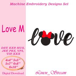 love m. machine embroidery design in 8 formats and 5 sizes