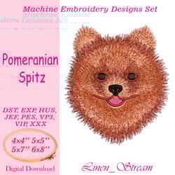 pomeranian spitz. machine embroidery design in 8 formats and 5 sizes