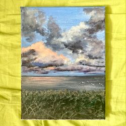 Clouds Painting Original, Acrylic Painting On Canvas, Sky Art, Cloud Wall Decor, Lake Painting,  Landscape Painting