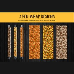 fall leopard pen wrap. oak leaves pen sublimation or waterslide png