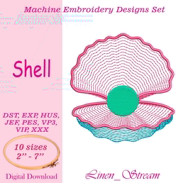 Shell Machine embroidery design in 8 formats and 10 sizes - Inspire Uplift