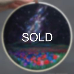 (19cm) Embroidered & needle felted Space painting, embroidered wall hanging art