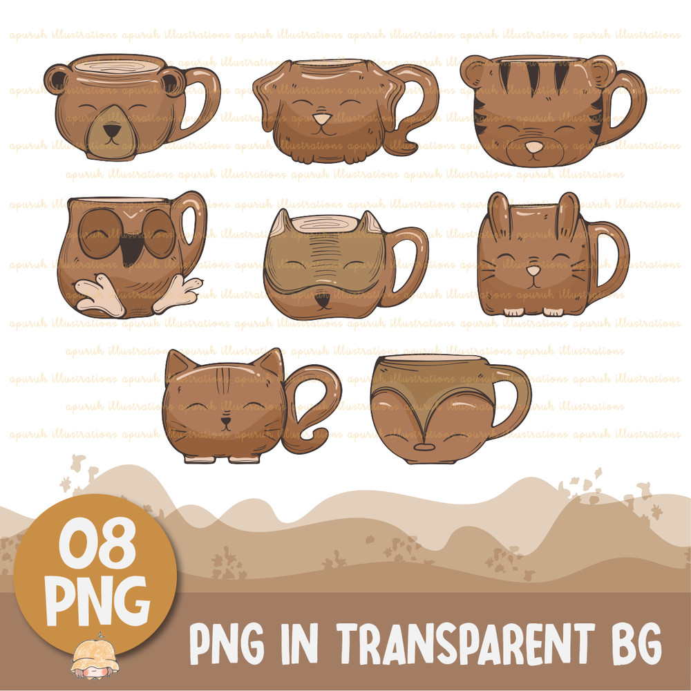 Cute Animal Coffee Tea Mugs Clipart Banner02.png