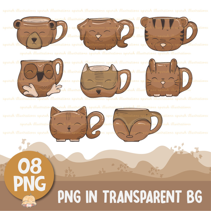 Cute Animal Coffee Tea Mugs Clipart Banner02.png