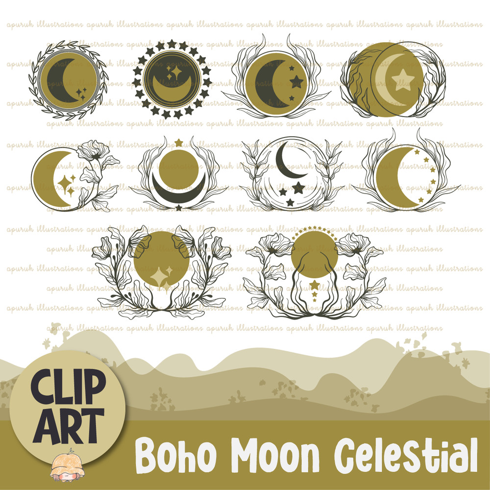 Boho Moon Phases Celestial Clipart Banner01.png