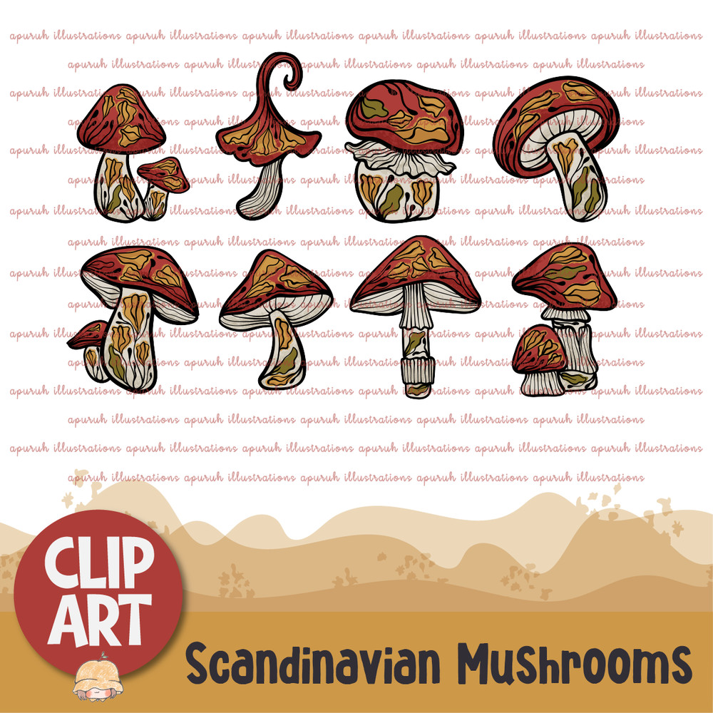 Scandinavian Mushroom Clipart Banner01.png