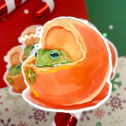 orange frog sticker | laptop sticker | vinyl sticker | christmas | hydroflask sticker | cute sticker | waterproof