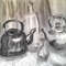 8 Painting with teapots and a bottle, on paper, pencil, print, interior decoration, gift, poster.png