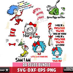 dr suess bundle svg eps dxf png, miss thing, saw i am svg dxf eps png , silhouette, digital, file cut , instant download
