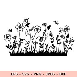 Wildflowers Svg Field File for Cricut Dragonfly Outline dxf for laser cut