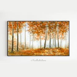Samsung Frame TV Art Watercolor Autumn Tree Forest Landscape, Abstract Neutral Minimalist Downloadable Digital Download