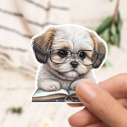 cute puppy bookworm sticker