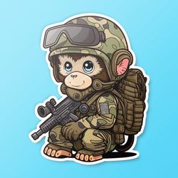 tactical monkey sticker, cute soldier monkey sticker, animal stickers, laptop sticker, water bottle sticker