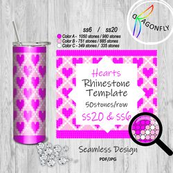 SS20 & SS6 TUMBLER TEMPLATE / RHINESTONE TUMBLER Template SS6 and SS20 50X44stones Hearts - 25