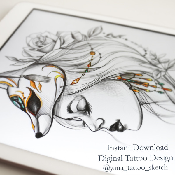 kitsune-tattoo-sketch -girl-fox-mask-tattoo-flash-lady-fox-tattoo-design-for-woman-1.jpg