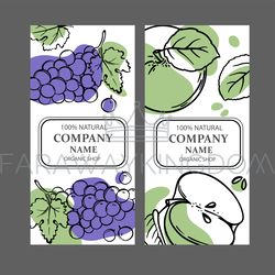 grape apple labels design sketch vector illustration set
