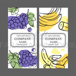 grape banana labels design sketch vector illustration set