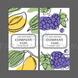 grape mango labels design sketch vector illustration set
