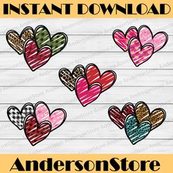 heart sublimation bundle valentines day, pink black white hearts png, leopard valentine png designs printable art