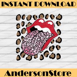 leopard & pink glitter rock inspired tongue design png for sublimate designs download trendy sublimation instant