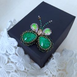 butterfly brooch, handmade brooch, natural stone cabochons, butterfly decoration