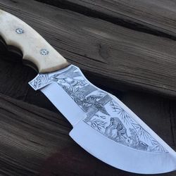 handmade knife, hand forged knife, damascus knife engraved knife, hunting knife, tracker knife, tactical knife, survival