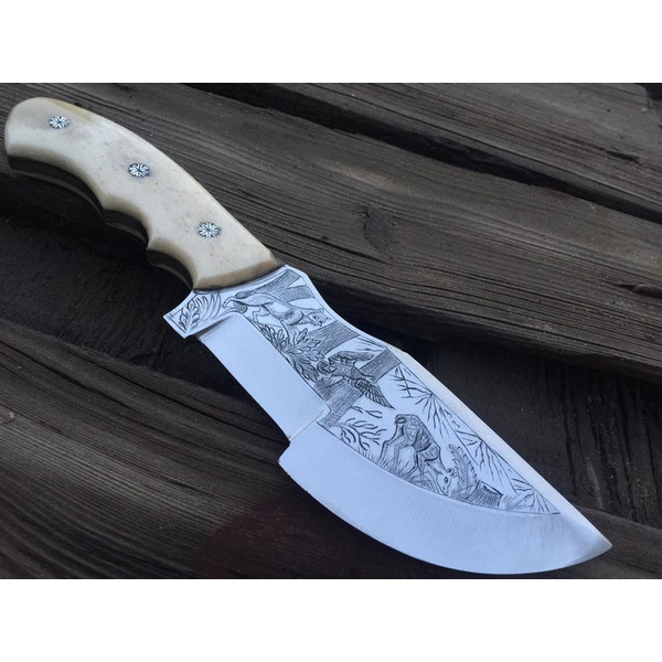 Handmade knife, Hand forged Knife, Damascus Knife Engraved knife, Hunting knife, Tracker knife, Tactical knife, Survival
