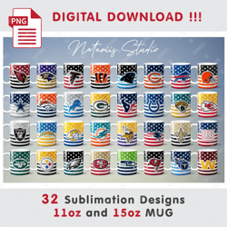 32 Football Teams Sublimation Designs - 11oz 15oz MUG - Digital Mug Wrap