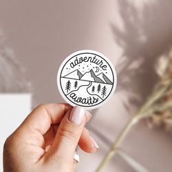 adventure awaits sticker, travel journal sticker, camping laptop vinyl sticker