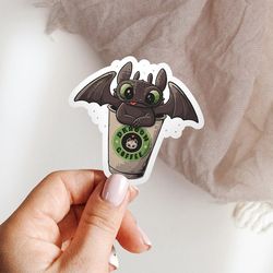 dragon coffee sticker, cartoon decal, cute journal sticker, waterproof vinyl sticker