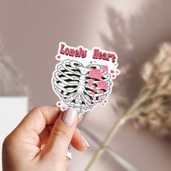 lonely heart sticker, skeleton journal sticker, valentines laptop vinyl sticker