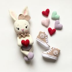 Set of  3 CROCHET PATTERNS converse bunny stuff heart booties gift  for baby pattern shoes crochet rabbit valentines day