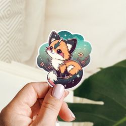 fox sticker, cute galaxy fox, cartoon decal, kawaii vinyl journal sticker