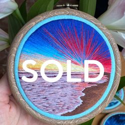 embroidered landscape, embroidery art, embroidered sunset sunrise, wall decor, landscape embroidery