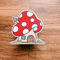 mushroom house sticker | red mushroom cap l fungi sticker | toadstool mushroom
