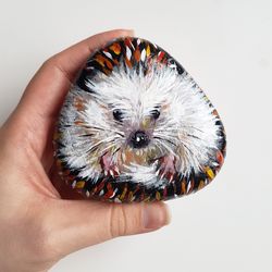 Hedgehog hand-painted rocks Animal painted stone for garden Hedgehog original rock painting
