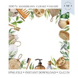 zero waste frame clip art. eco friendly lifestyle. watercolor clipart. zero waste digital wreath, digital download.