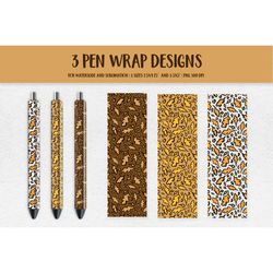 autumn leopard pen wrap. oak leaves pen sublimation or waterslide png