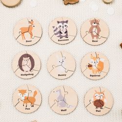 Jigsaw Puzzles, Gift for Baby, Learning Animals, Montessori Puzzle, Woodland Animals, Baby Shower Gift, Game for Toddler