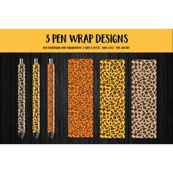 Fall Leaves Leopard Print Pen Wrap Sublimation or Waterslide PNG