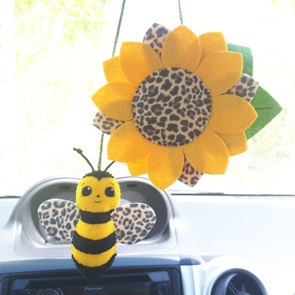 Bee-Sunflower-leopard-print-car-charm
