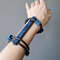 blue bracelet, wooden bracelet, long bracelet, asymmetric bracelet, bracer bracelet, geometric bracelet, bracelet on hand
