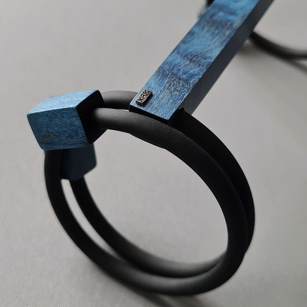 blue bracelet, wooden bracelet, long bracelet, asymmetric bracelet, bracer bracelet, geometric bracelet 2