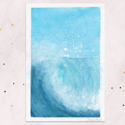 Splashing wave painting Ocean wave Sea painting Summer painting postcard Original watercolor painting 4x6
